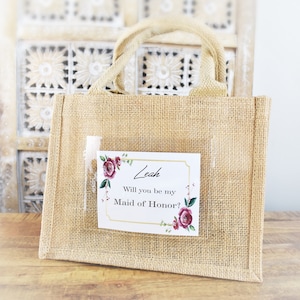 Bridesmaid proposal gift bag will you be my bridesmaid burlap jute tote proposal box asking bridesmaid