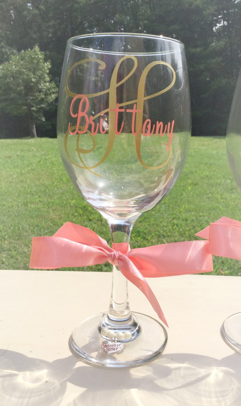 Bridesmaid wine glasses bridal party gift set personalized wedding wine glasses image 3