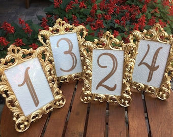 Set of 10 Table number frames 4 x 6 gold wedding frames ornate baroque style