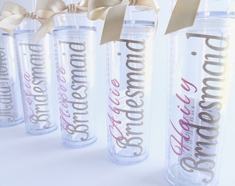 9 personalizado bridesmaid vaso regalo fiesta nupcial tazas de acrílico con tapas