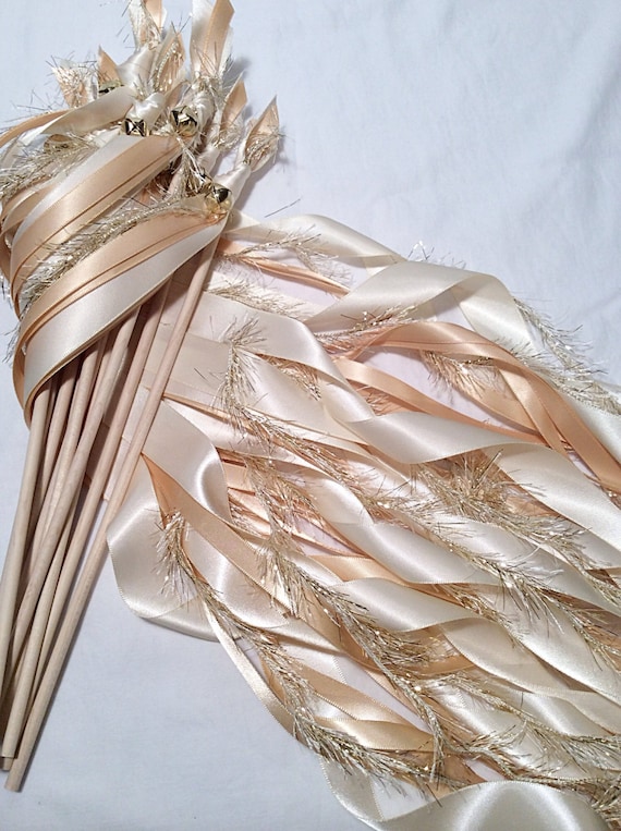 100 Wedding ribbon wands ivory and toffee with metallic gold Etsy