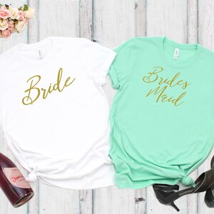 Bridesmaid shirts bachelorette party shirts proposal gift t-shirt asking bridesmaids gift idea mint and gold