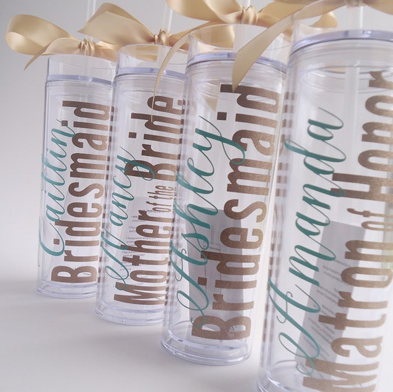 8 Personalized Bridesmaid Skinny Tumbler With Glitter Vinyl Gift Set Wedding  Party Gift Acrylic Tumbler Cups 