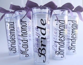 Personalized Bridesmaid skinny tumbler with glitter vinyl gift wedding party gift acrylic tumbler cup
