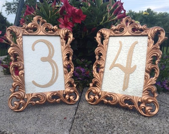 Table number frames 4 x 6 rose gold wedding frames ornate baroque style