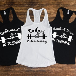 Workout tank badass bride in training wedding gym shirt racerback tank tops bridal sleeveless black and white workout shirt fiancee