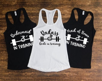 Workout tank badass bride in training wedding gym shirt racerback tank tops bridal sleeveless black and white workout shirt fiancee