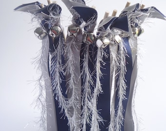 80 wedding wand send off navy gray and silver frayed wedding wands with bells