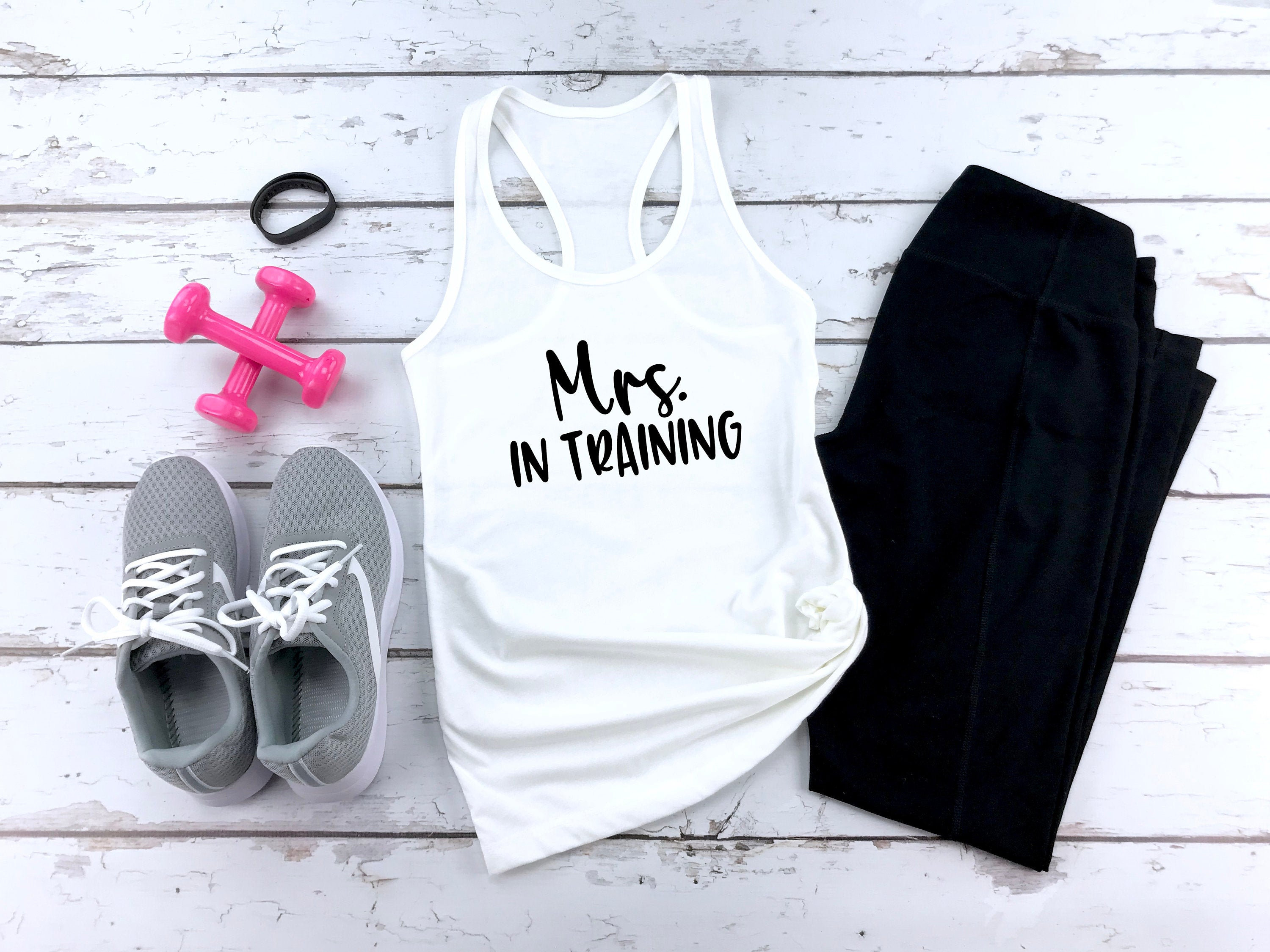 Mrs Workout Tank Mrs in Training Women's Cropped Racerback Tank Top Funny Bride Just Engaged Wedding Sweating  Gift