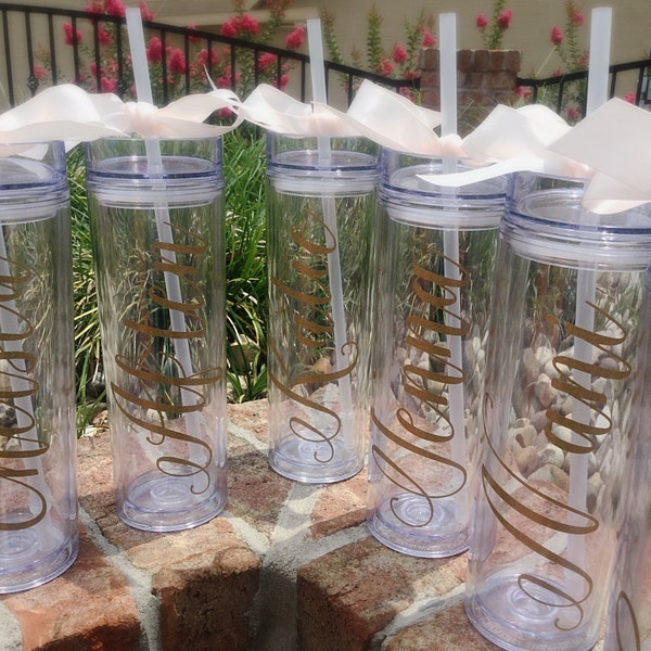 Personalized Bridesmaid tumbler glitter personalized gift bridal party acrylic cups with lids gold wedding