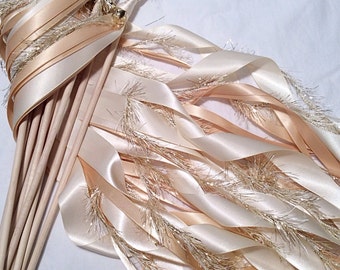 50 wedding wands ivory with bells ribbon streamer send off