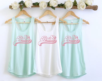 Bachelorette tanks Bridesmaid tanks Bride babe retro racerback tank tops bridal party shirts sleeveless I said yes