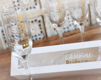 8 bridesmaid champagne glasses personalized bridal party gifts