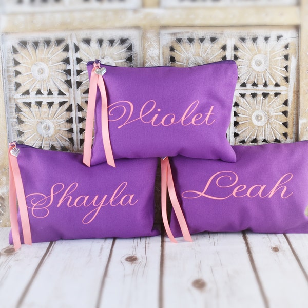 Bridesmaid makeup bag make up carrier purple makeup bags