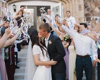 60 ribbon wands light pink and ivory with gold frayed ribbon wedding send off ribbon streamers with bell