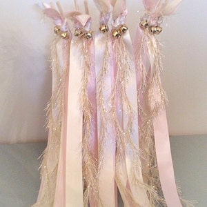 125 wedding wands light pink and ivory with bells send off ribbon wedding streamers