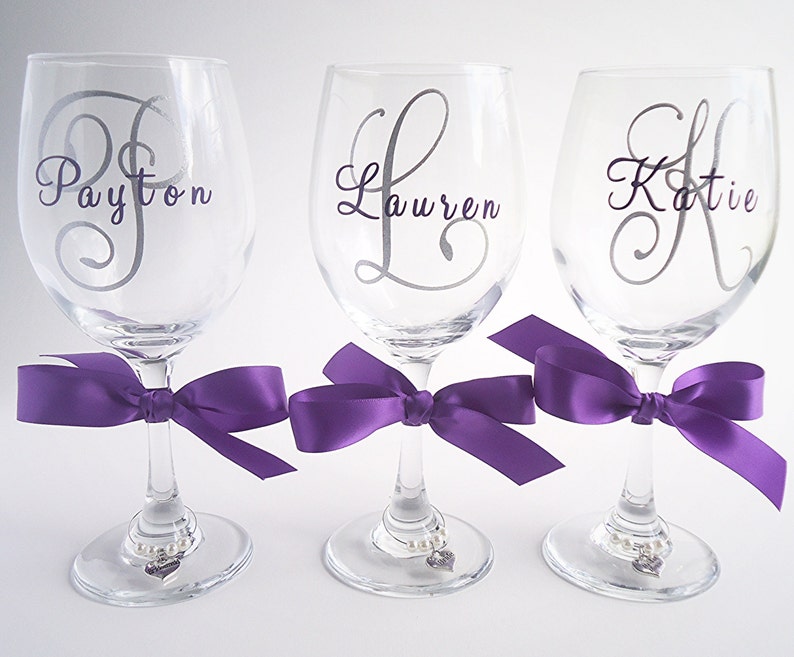 5 Bridesmaid wine glasses bridal party gift set personalized Etsy