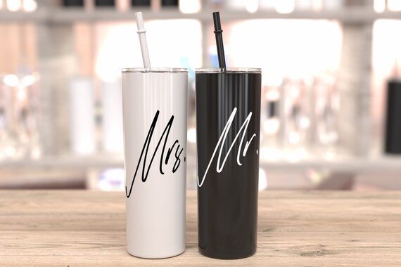 Mr. and Mrs. tumblers bride and groom gift idea wedding day gift bridal shower gift idea black and white tumbler