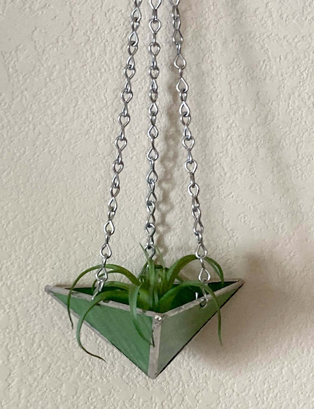Stained Glass Hanging Planter Green Triangular Etsy