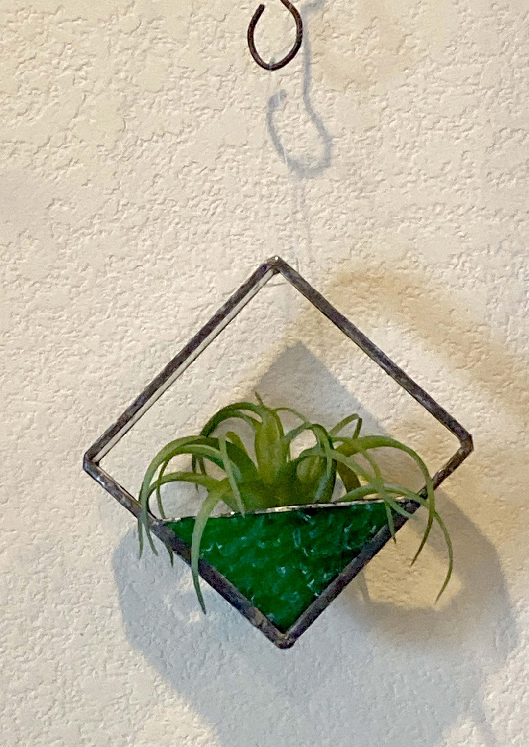 Stained Glass Hanging Planter Clear and Green Square Etsy