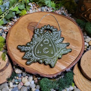 Forest Green and White Floral Planchette Wall Hanging