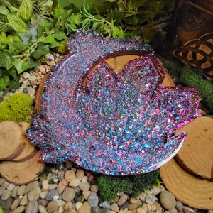 Blue Red Glitter Bomb Crescent Moon Tray, 10in Tray