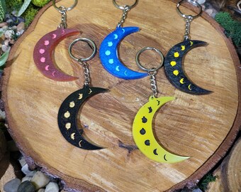 Crescent Moon Keychain with Moon Phases