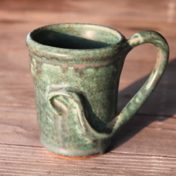 10 oz. Mug, Light Green Glaze, Ceramic Coffee Mug, Pottery, Handmade, Blue Green Cup 10 oz.