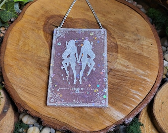 Gemini Pink with Heart Glitter Wall Hanging