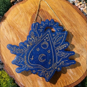 Blue and Gold Floral Planchette Wall Hanging