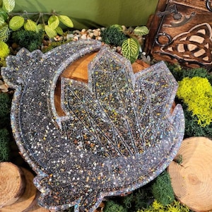 Black and Glitter Bomb Crescent Moon Tray, 10in Tray