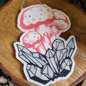 Pink Mushroom and Glitter Crystal Cluster Wall Hanging