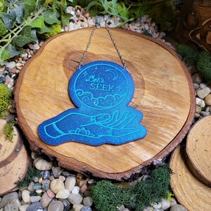 Deep Blue with Light Blue Etching &#39;Let&#39;s Seek&#39; Crystal Ball Wall Hanging