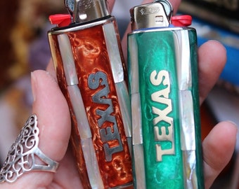 Estuche para encendedor de Texas, estuche para encendedor de plata con incrustaciones de abulón, funda para encendedor personalizada, venta al por mayor de fundas para encendedor, soporte para encendedor de plata