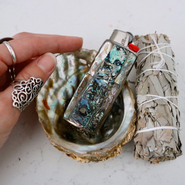 Abalone Shell Smudge Dish, abalone smudge kit, Self Love Gift W/ Sage, Lighter Cover, Beginner Cleansing kit