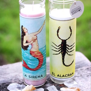 2 x Velas de Oración de Lotería de Bingo Mexicano, cartas de tarot mexicano, Velas de Oración, Vela Religiosa, sirena, luna, calavera o fiesta temática mexicana
