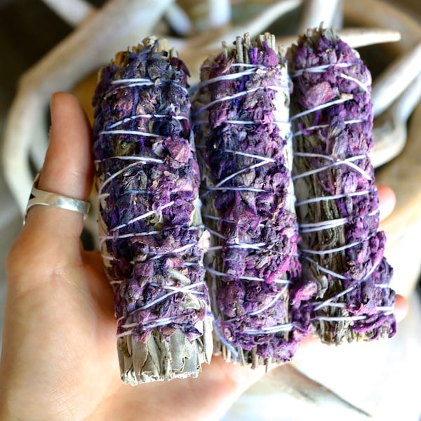 Seasonal Sage and lavender smudge sticks for peace and harmony, Sage Lavender Bundle 1, 3 or 5 Dried Lavender Flower Sage Smudge Bundle