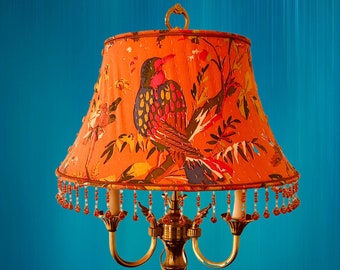 Antique Lyre Lamp. Orange Round Pagoda Shade.