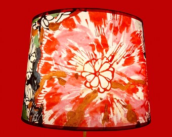 A very large drum lampshade with a French designer fabric