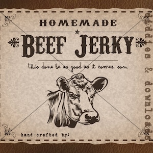 Printable Homemade BEEF JERKY label and recipe! A vintage, country gift perfect for Christmas! Instant Download • Digital File Only!