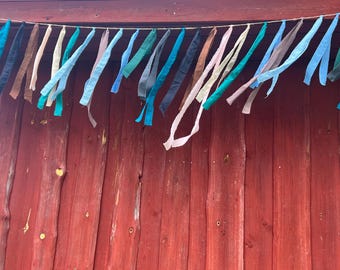 Party Decor/ Christmas Tassel Bunting Multicolor Rag Garland/ Rag Bounting Rainbow Garland Ribbon Bunting each meter includes 12 Tassels