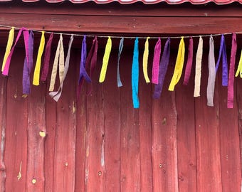 Party Decor/ Christmas Tassel Bunting Multicolor Rag Garland/ Rag Bounting Rainbow Garland Ribbon Bunting each meter includes 12 Tassels