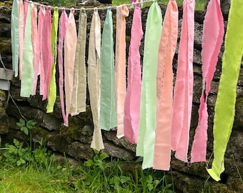 Party Decor/ Christmas Tassel Bunting Multicolor Rag Garland/ Rag Bounting Rainbow Garland Ribbon Bunting each meter includes 12 Tassels