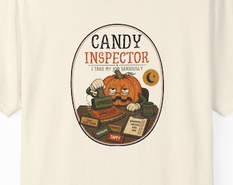 Candy Inspector Halloween Shirt, Pumpkin Trick-or-Treat Tee (Garment-Dyed)