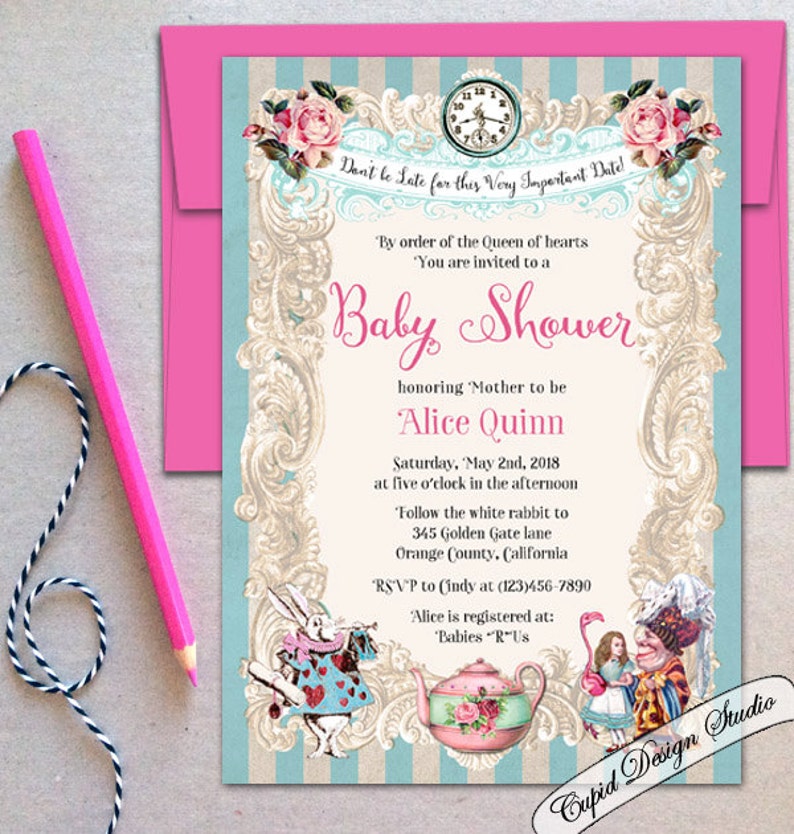 Alice In Wonderland Baby Shower Invitation Baby Shower Tea Etsy