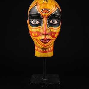 Handcrafted Theyyam Head Pair Sculpture, Traditional North Kerala Ritual Art, Hand Painted
