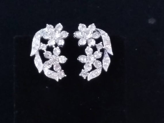 Flower rhinestone earrings by Lisner clip-on Even… - image 1