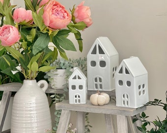 Ceramic White Glazed Houses - 3 Sizes Available