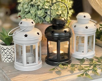 Vintage Metal Candle Lantern - White, Grey or Black