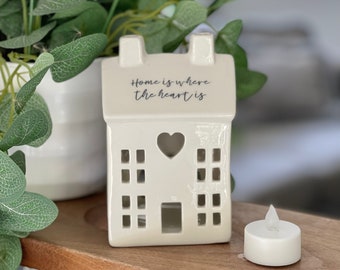 White Ceramic LED Heart House - Home is Where the Heart is.